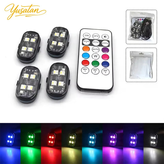 2/4pcs Wireless Decor Atmosphere LED Car Lights