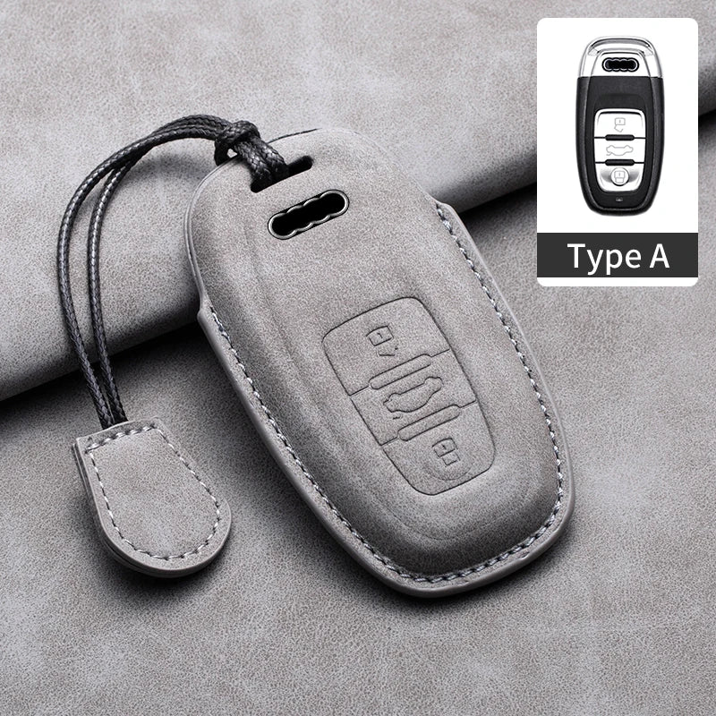 For Audi A3 A4 A6 A7 A8 B9 C8 D5 4K S8 Q7 Q8 SQ8 Leather Car Key Cover Case Shell Protector Bag Keychain Keyring Car Accessories