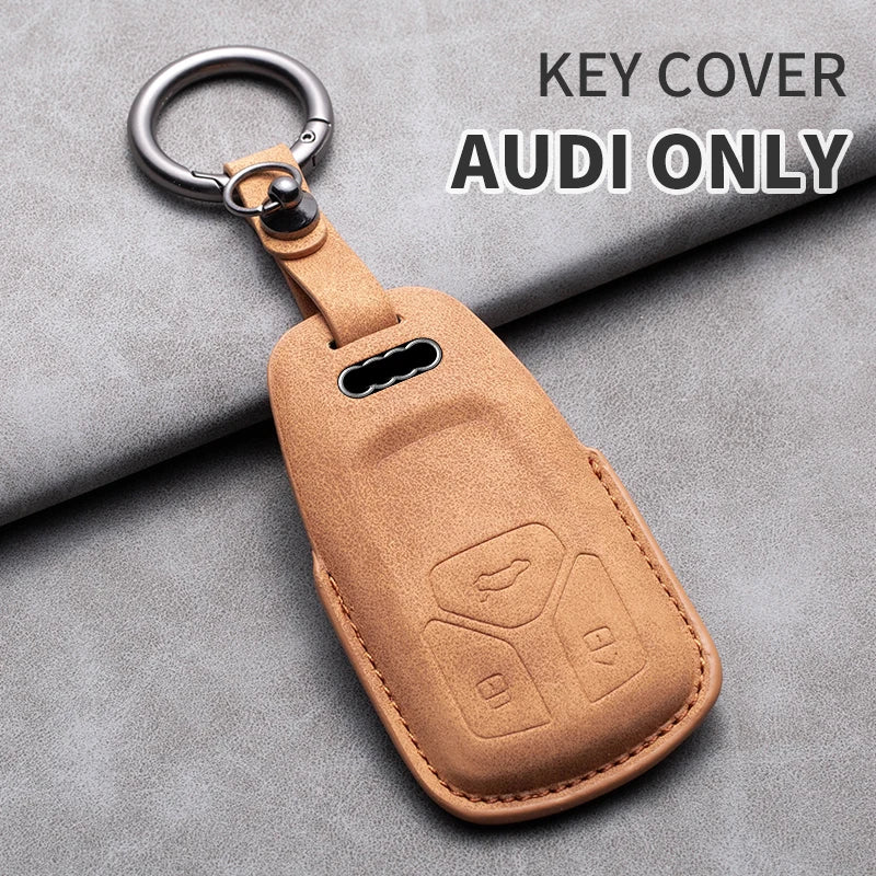 For Audi A3 A4 A6 A7 A8 B9 C8 D5 4K S8 Q7 Q8 SQ8 Leather Car Key Cover Case Shell Protector Bag Keychain Keyring Car Accessories