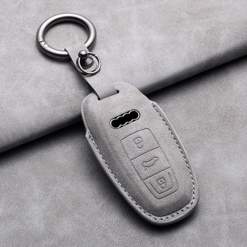 For Audi A3 A4 A6 A7 A8 B9 C8 D5 4K S8 Q7 Q8 SQ8 Leather Car Key Cover Case Shell Protector Bag Keychain Keyring Car Accessories