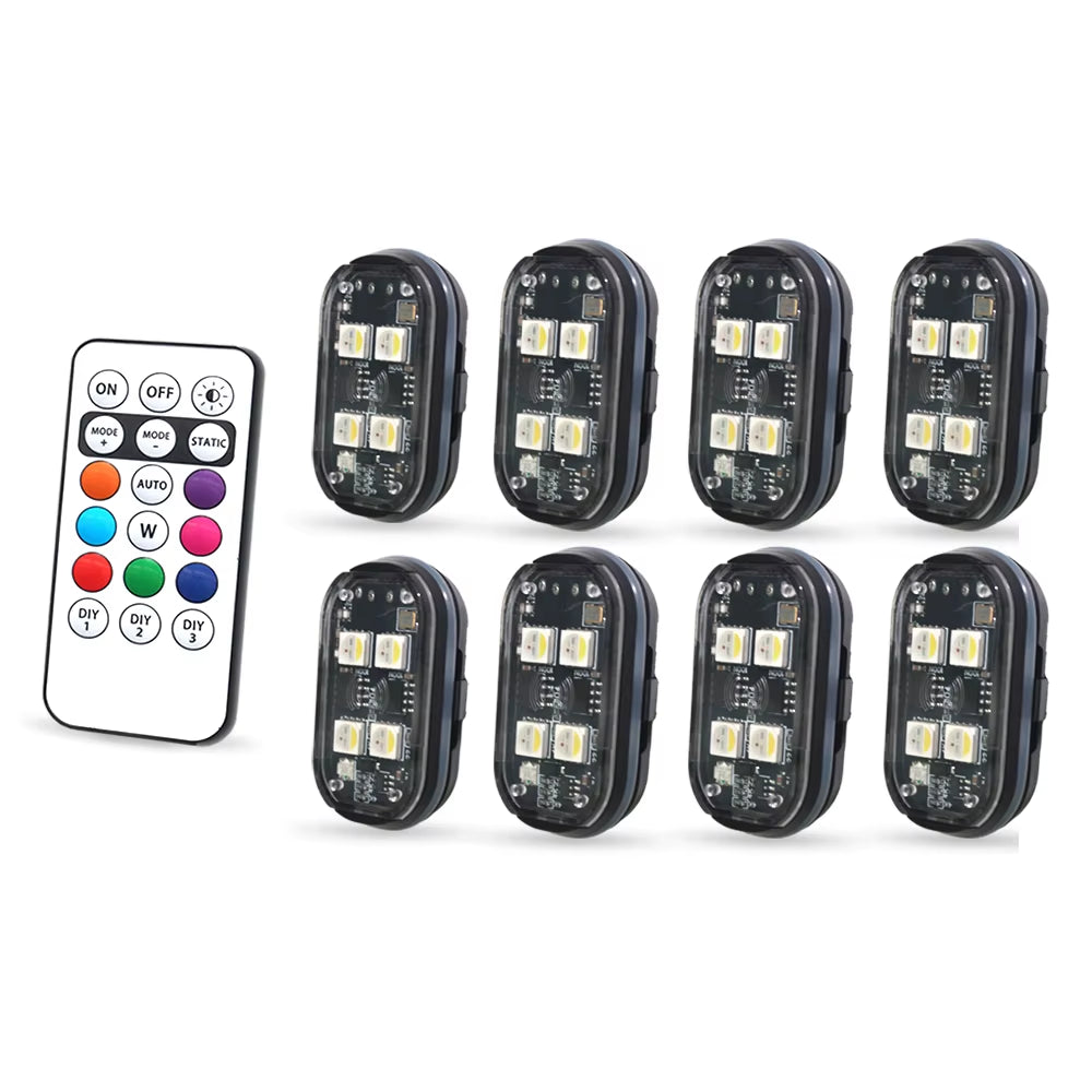 2/4Pcs Wireless LED Strobe Lights Car Décor Atmosphere Light