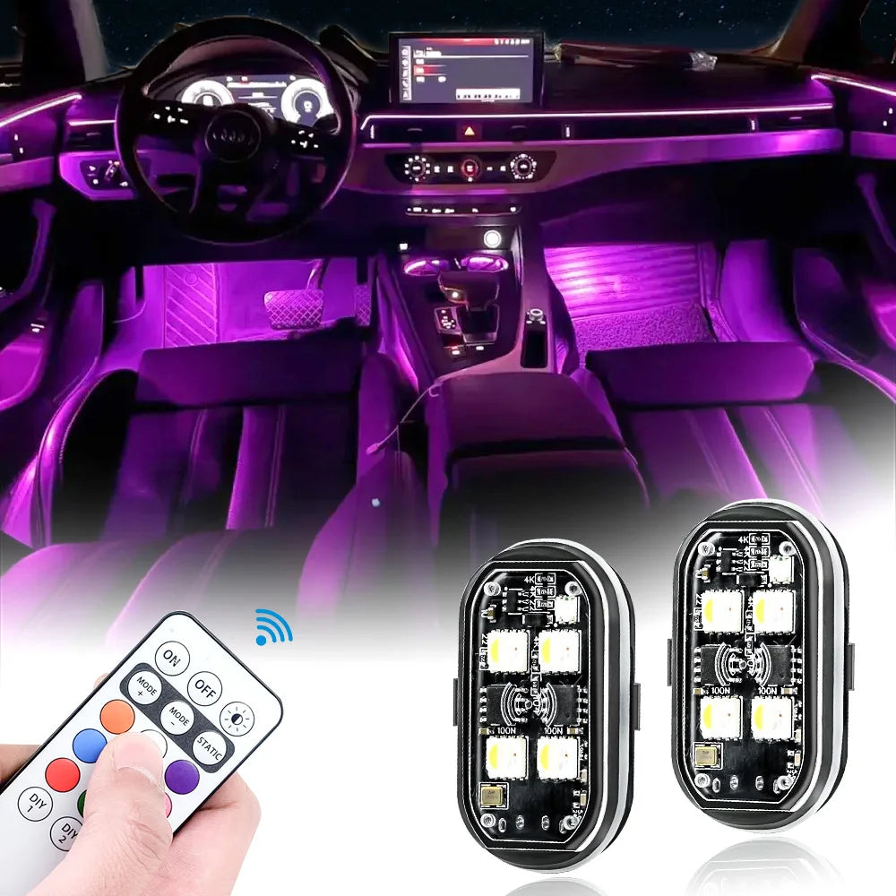 2/4Pcs Wireless LED Strobe Lights Car Décor Atmosphere Light