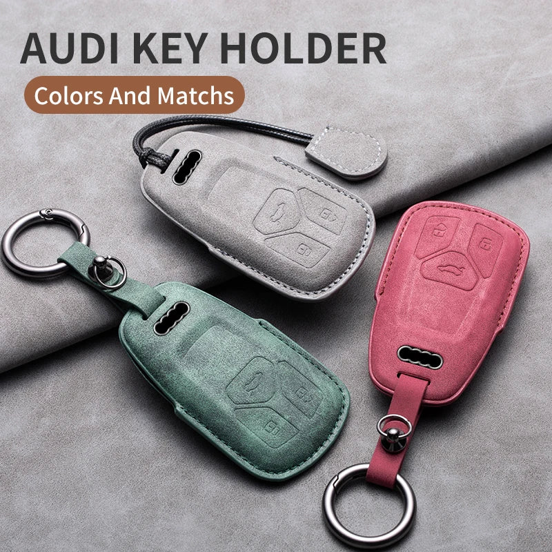 For Audi A3 A4 A6 A7 A8 B9 C8 D5 4K S8 Q7 Q8 SQ8 Leather Car Key Cover Case Shell Protector Bag Keychain Keyring Car Accessories