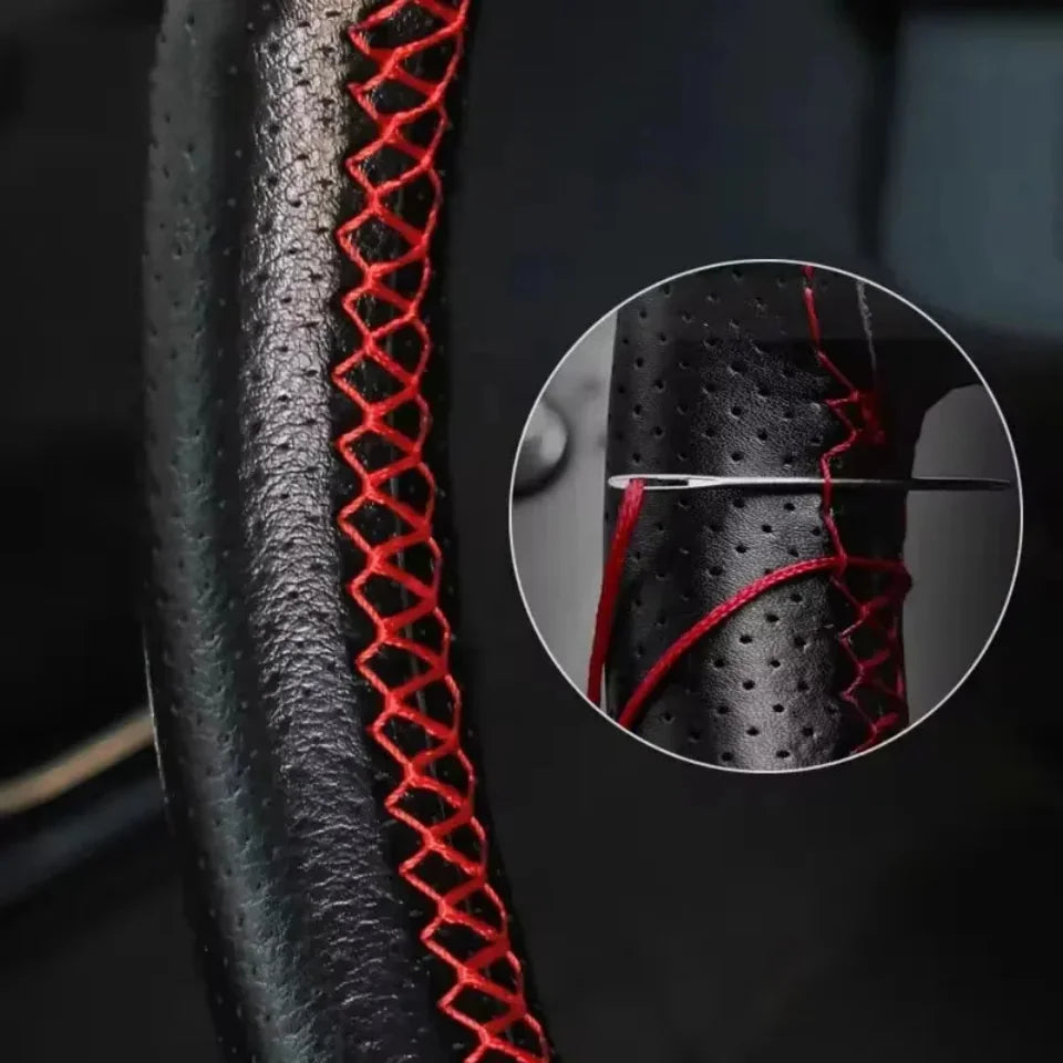 DIY Car Steering Wheel Cover Fiber Leather with Needle Braid 