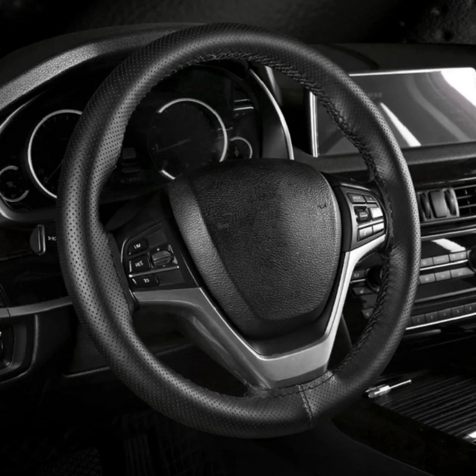 DIY Car Steering Wheel Cover Fiber Leather with Needle Braid 