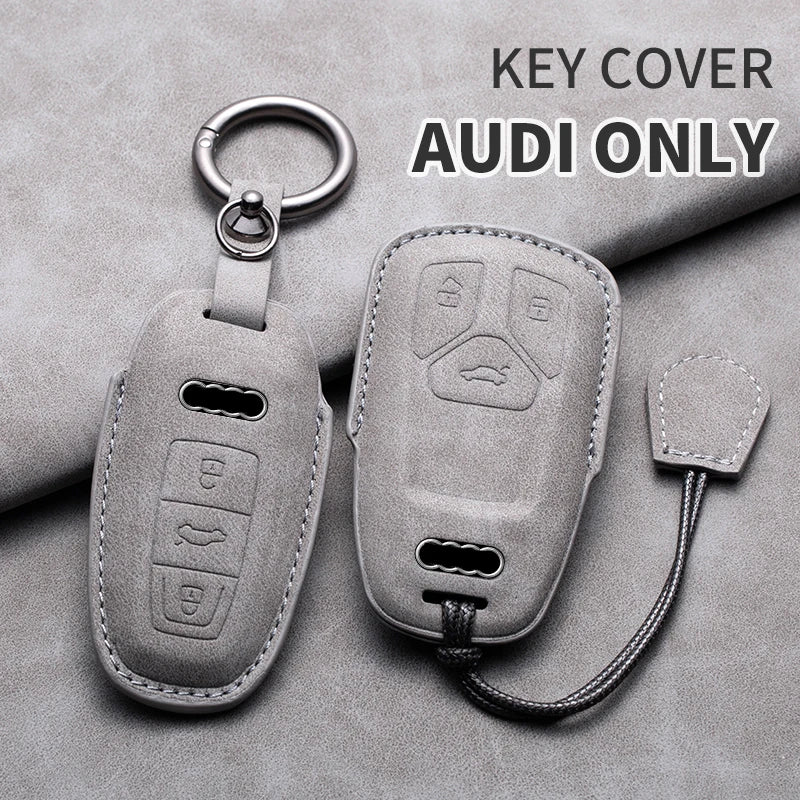 For Audi A3 A4 A6 A7 A8 B9 C8 D5 4K S8 Q7 Q8 SQ8 Leather Car Key Cover Case Shell Protector Bag Keychain Keyring Car Accessories