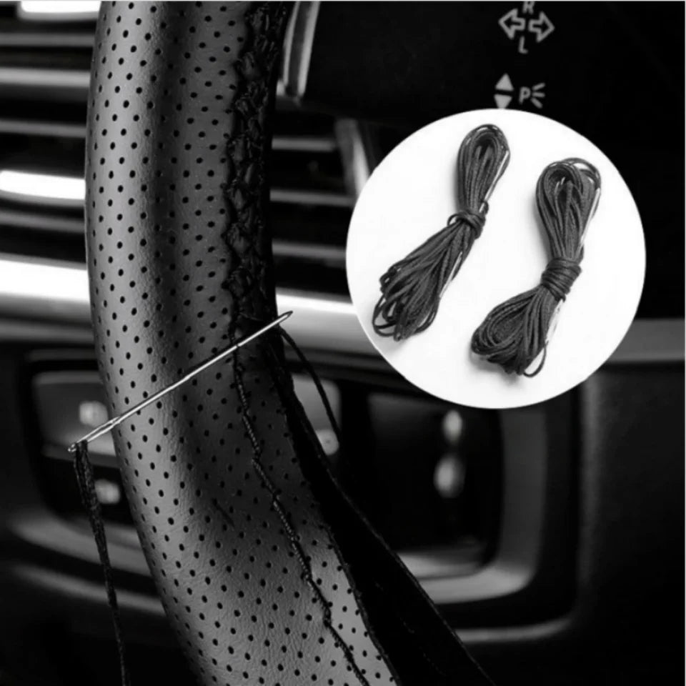 DIY Car Steering Wheel Cover Fiber Leather with Needle Braid 