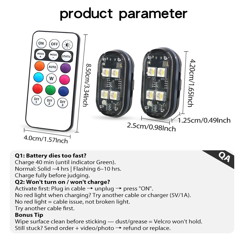 2/4Pcs Wireless LED Strobe Lights Car Décor Atmosphere Light