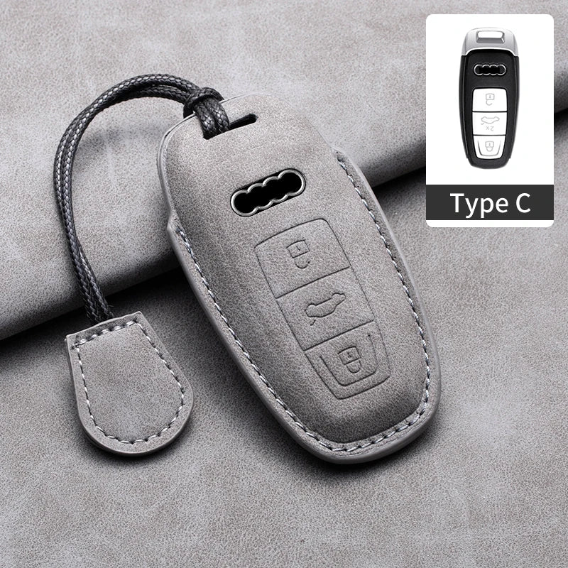For Audi A3 A4 A6 A7 A8 B9 C8 D5 4K S8 Q7 Q8 SQ8 Leather Car Key Cover Case Shell Protector Bag Keychain Keyring Car Accessories