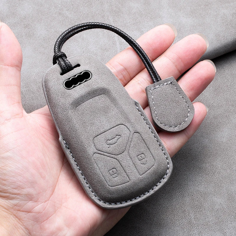 For Audi A3 A4 A6 A7 A8 B9 C8 D5 4K S8 Q7 Q8 SQ8 Leather Car Key Cover Case Shell Protector Bag Keychain Keyring Car Accessories