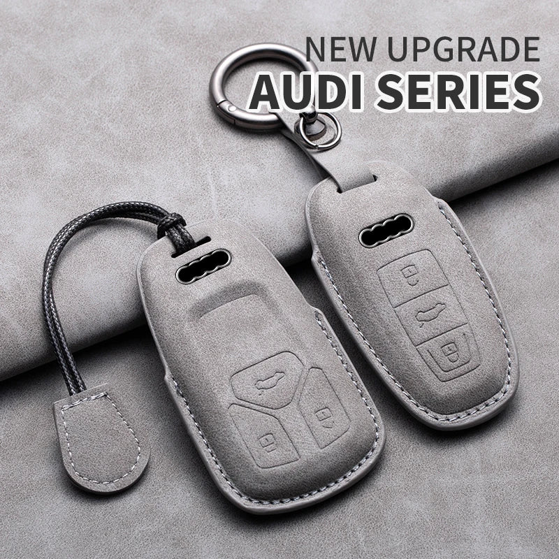 For Audi A3 A4 A6 A7 A8 B9 C8 D5 4K S8 Q7 Q8 SQ8 Leather Car Key Cover Case Shell Protector Bag Keychain Keyring Car Accessories