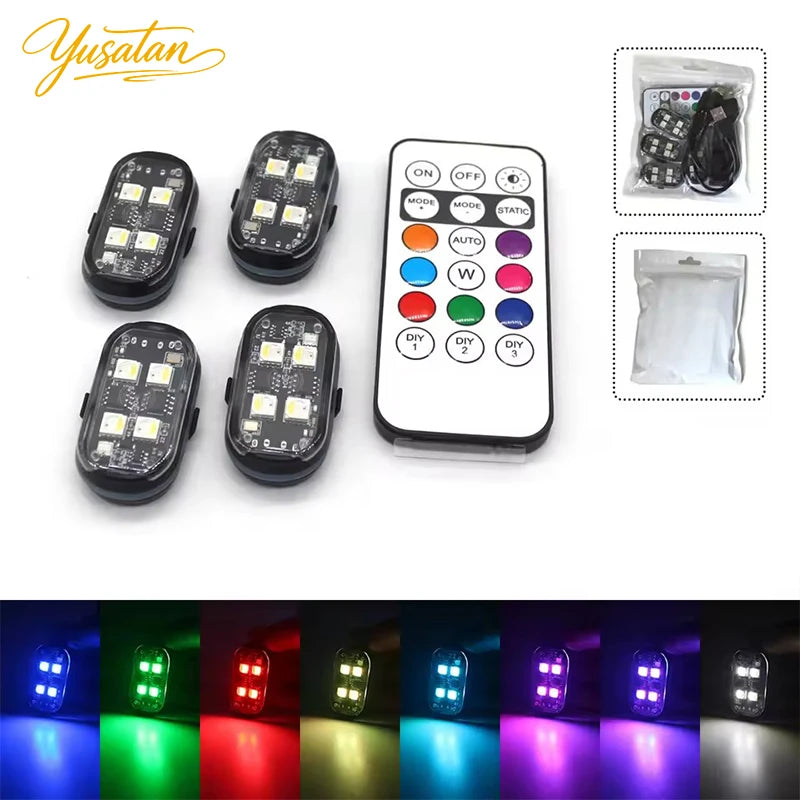 2/4pcs Wireless Decor Atmosphere LED Car Lights