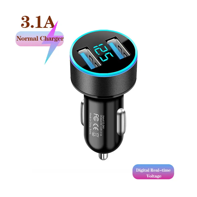 شاحن سيارة 240 واط بمنفذين USB، شاشة عرض رقمية للجهد في الوقت الفعلي
