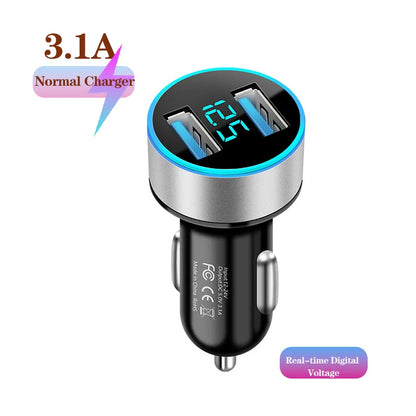 شاحن سيارة 240 واط بمنفذين USB، شاشة عرض رقمية للجهد في الوقت الفعلي