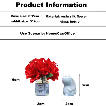 أرنب بتصميم سيارة لطيف مع زينة زهور القرنفل الصناعية
