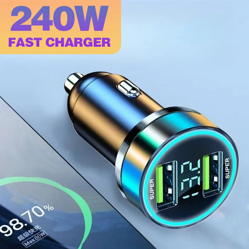 شاحن سيارة 240 واط بمنفذين USB، شاشة عرض رقمية للجهد في الوقت الفعلي