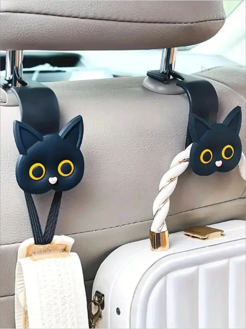 عدد 2 خطاف لمسند رأس مقعد السيارة بتصميم قطة كرتونية ثلاثية الأبعاد جذابة
