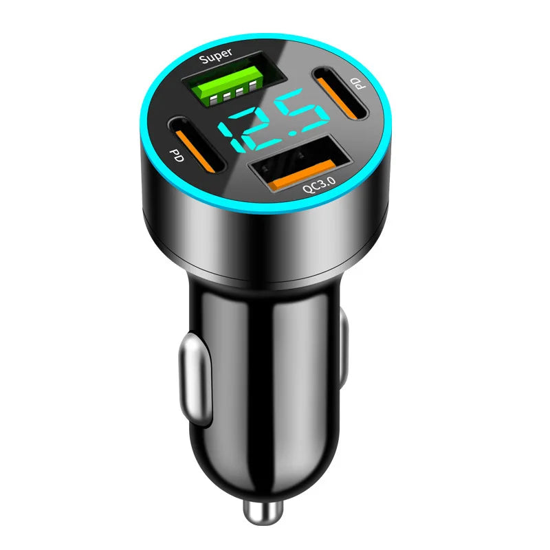شاحن سيارة 240 واط بمنفذين USB، شاشة عرض رقمية للجهد في الوقت الفعلي