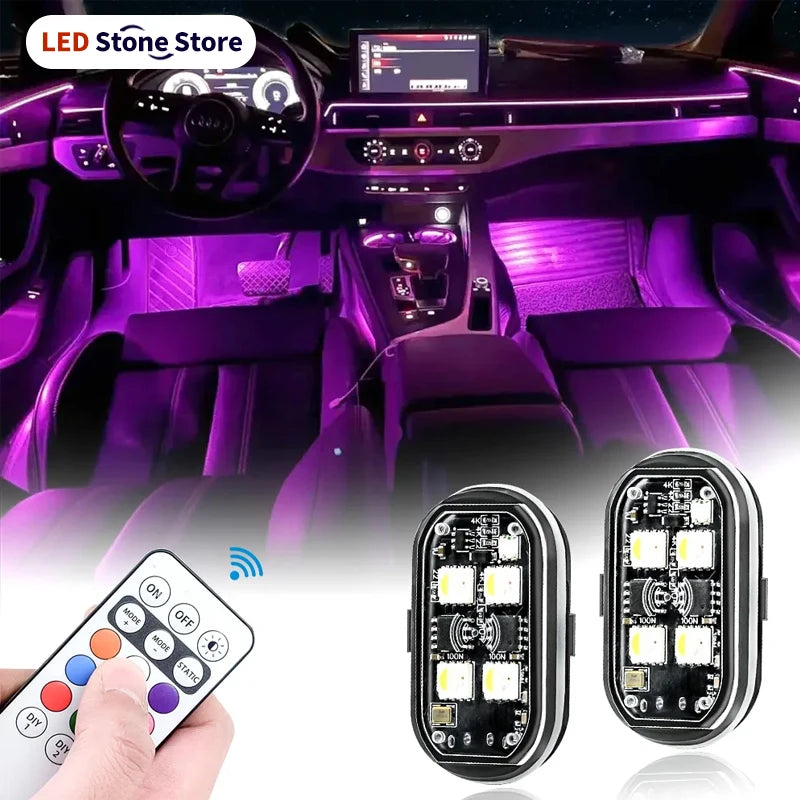 2/4pcs Wireless Decor Atmosphere LED Car Lights