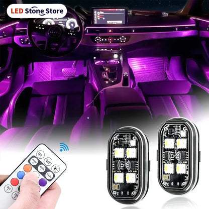 2/4pcs Wireless Decor Atmosphere LED Car Lights