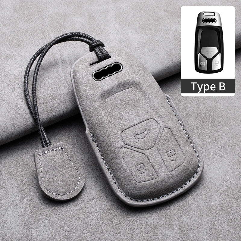 For Audi A3 A4 A6 A7 A8 B9 C8 D5 4K S8 Q7 Q8 SQ8 Leather Car Key Cover Case Shell Protector Bag Keychain Keyring Car Accessories