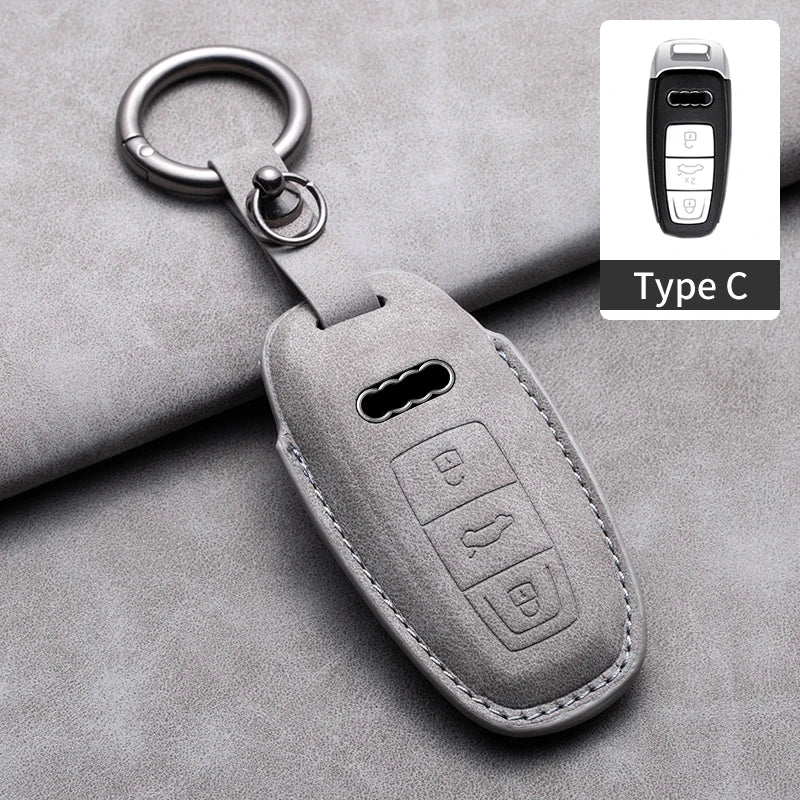 For Audi A3 A4 A6 A7 A8 B9 C8 D5 4K S8 Q7 Q8 SQ8 Leather Car Key Cover Case Shell Protector Bag Keychain Keyring Car Accessories