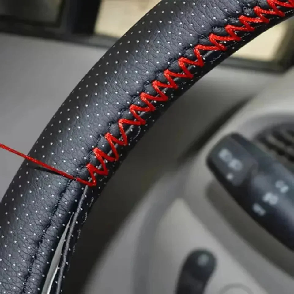 DIY Car Steering Wheel Cover Fiber Leather with Needle Braid 