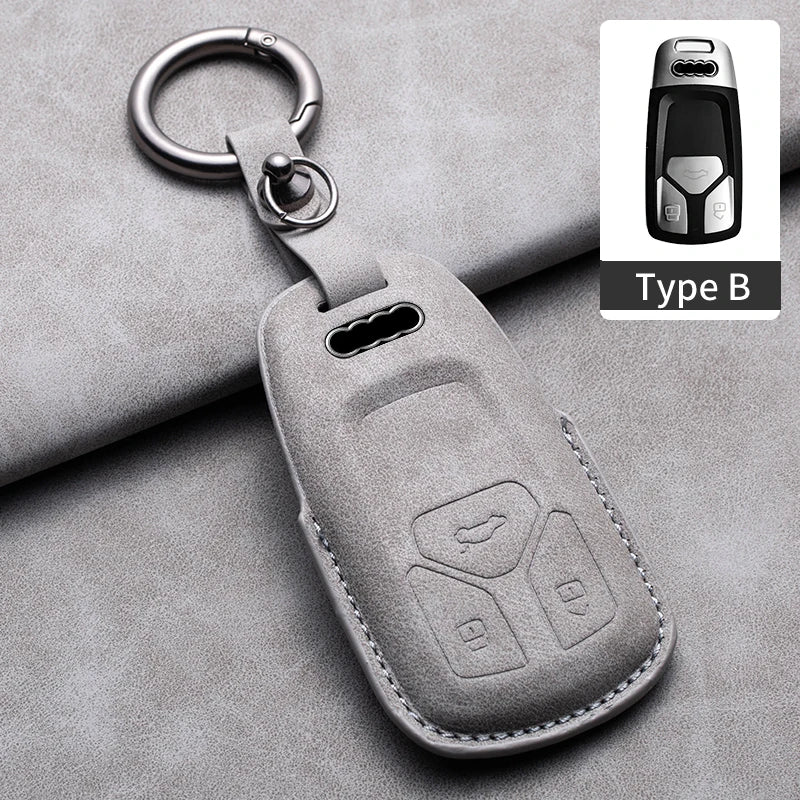 For Audi A3 A4 A6 A7 A8 B9 C8 D5 4K S8 Q7 Q8 SQ8 Leather Car Key Cover Case Shell Protector Bag Keychain Keyring Car Accessories